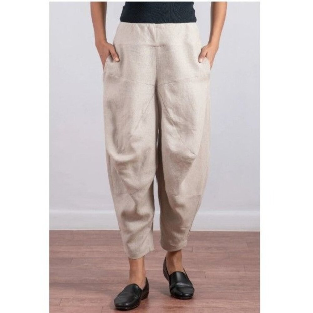 Mieko Mintz Linen Yamaha Pants Barrel Leg in Natural Size Medium NEW! Lagenlook